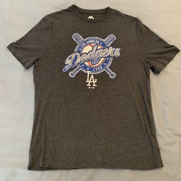 Los Angeles Dodgers Shirt Mens Large Gray MLB Baseball 1958 Graphic Tee Majestic - Picture 2 of 7